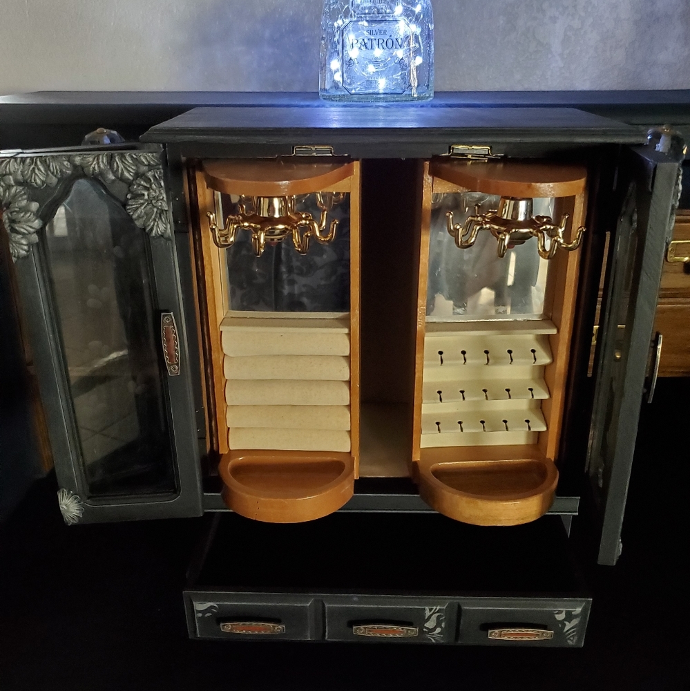 Silver & Black Jewelry Box Chest Armoire